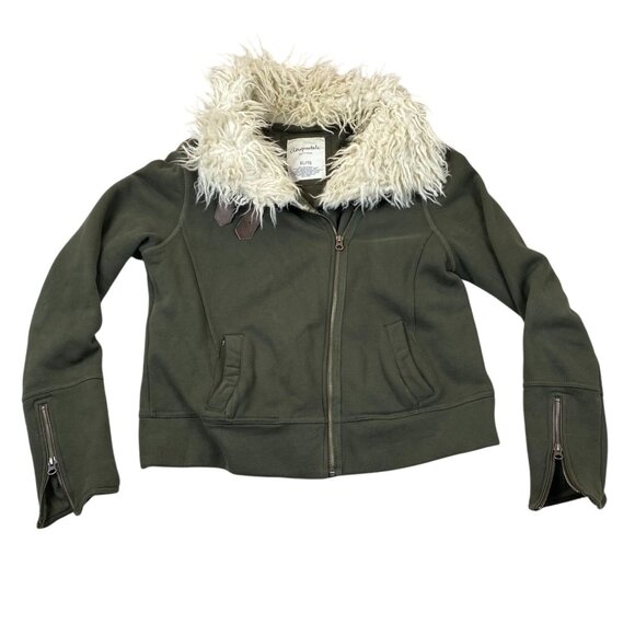 Aéropostale Women's Faux Fur Collar Full Zip Jacket XL Army Green Olive Green - Picture 1 of 11